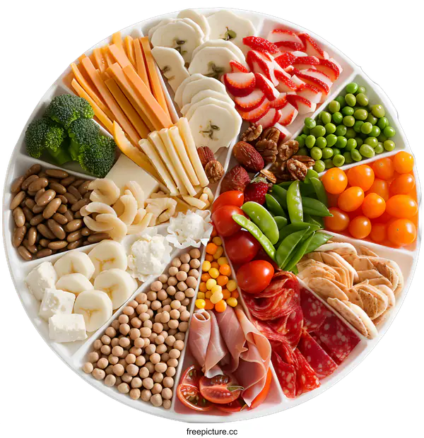 [Transparent Background PNG]Healthy Food Platter with Various Fruits, Vegetables, and Snacks