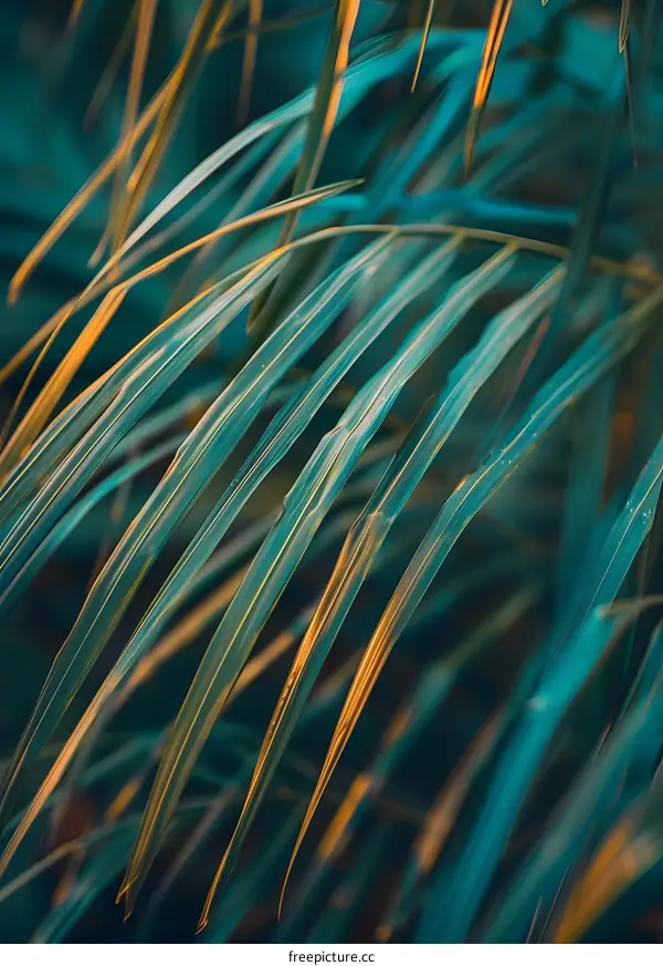 Closeup of Palm Tree Leaves in Green and Yellow