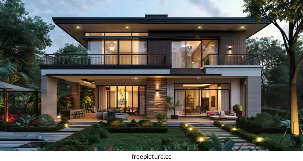 Modern House Exterior Design in Evening