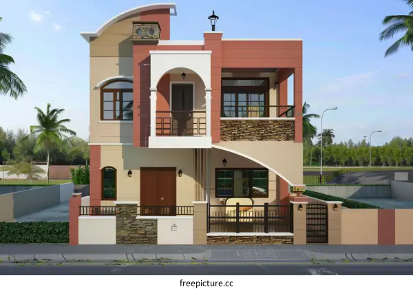 Multi-Colored Residential House Exterior Design