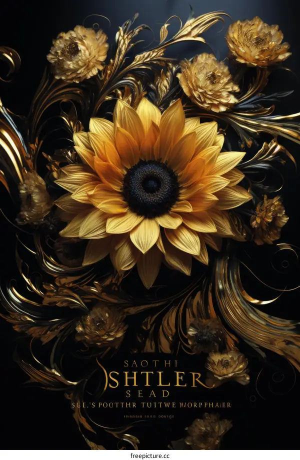 Black and Gold Sunflower Illustration