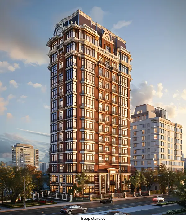 Luxury Apartment Building with Brick Exterior and Classic Architecture