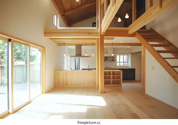 Modern Open Concept House with Wooden Beams and Large Windows