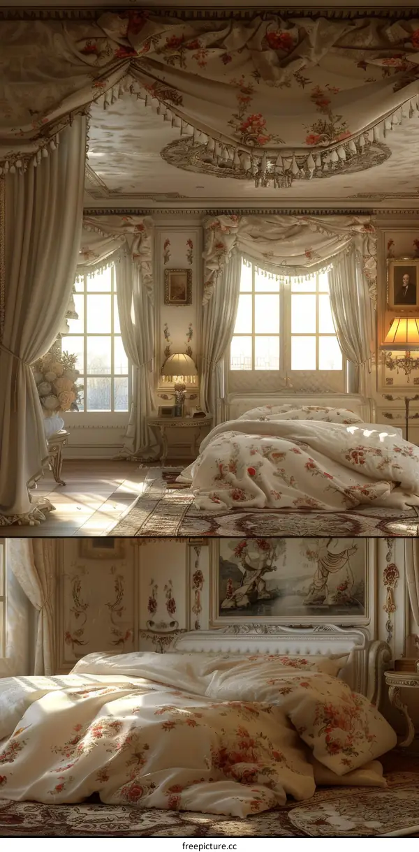 Elegant Vintage Bedroom Interior Design Illustration