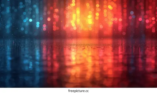 Mesmerizing Red and Blue Bokeh Lights Reflecting on Wet City Street at Night