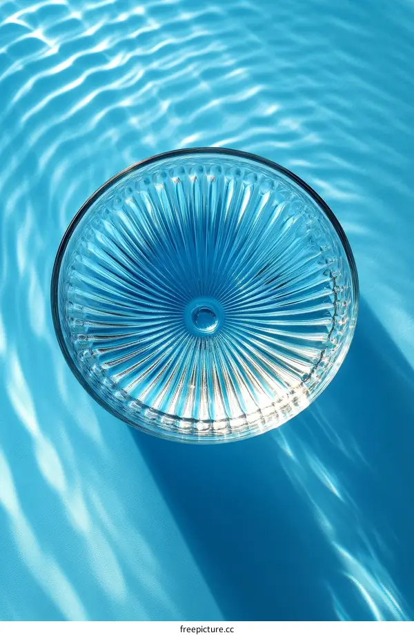 Clear Glass Dish on Turquoise Background