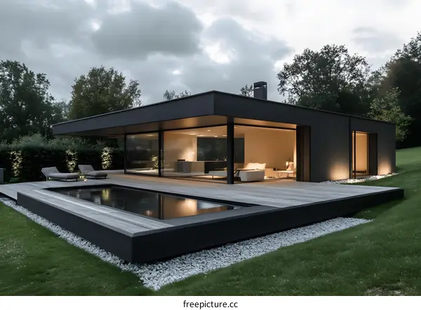 Modern Minimalist Home with a Pool and Lawn