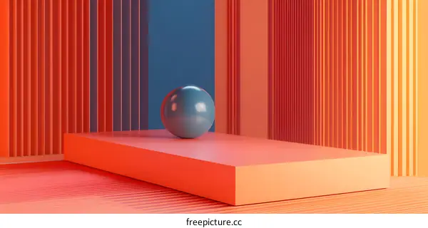 Abstract Minimalist 3D Render with Blue Sphere on Orange Platform