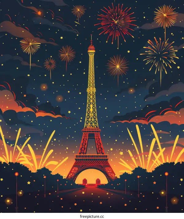 Fireworks Over the Eiffel Tower, Paris
