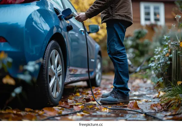 Man Plugs In Electric Car At Home