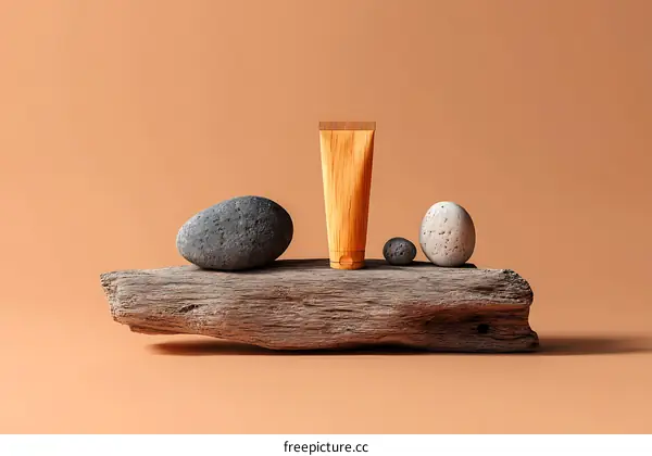 Wooden Cosmetic Tube with Stones on Driftwood