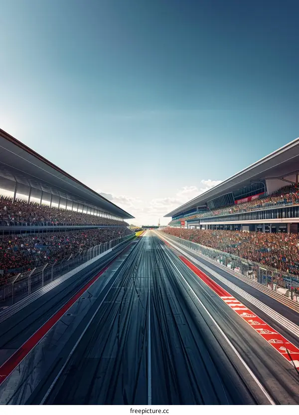 Formula One race track with empty grandstands