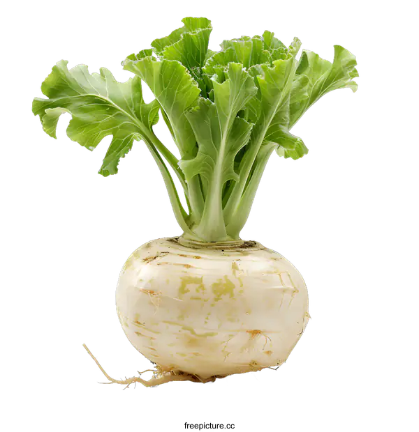 [Transparent Background PNG]A large white turnip with green leaves on a white background