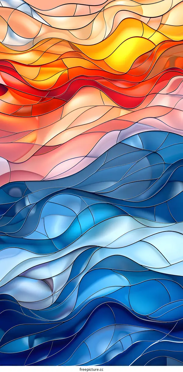 Stained Glass Waves Abstract Design
