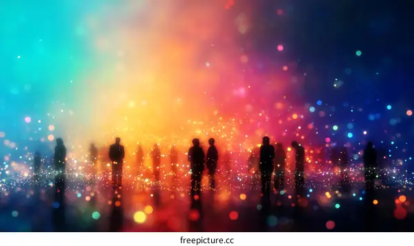 Silhouette People in Colorful Abstract Light