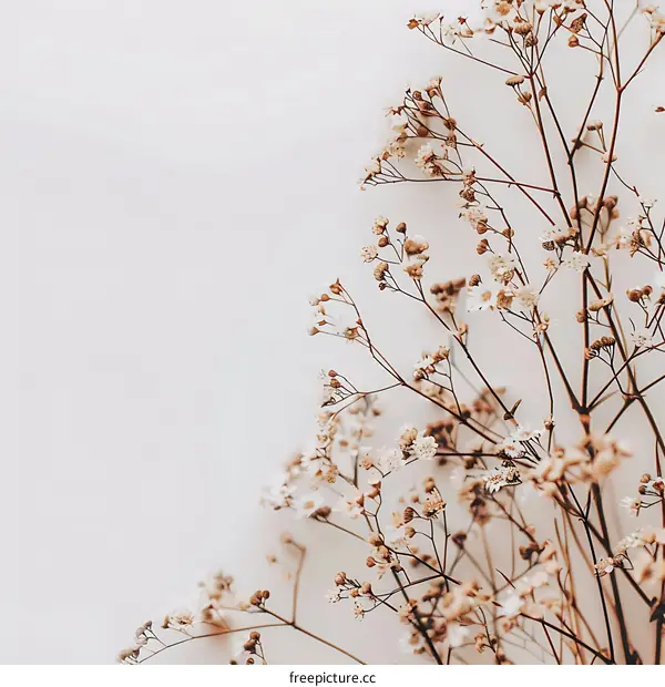 Dried White Flowers On White Background Minimalist Floral Photography