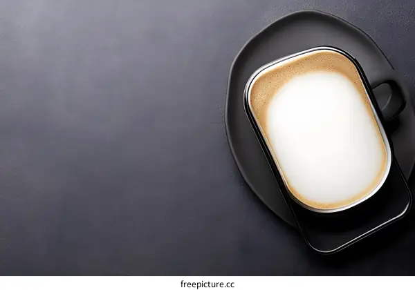 Top View of a Cup of Cappuccino on Black Background