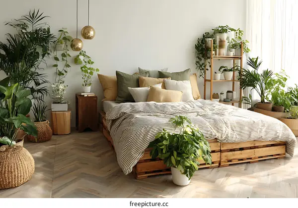 Cozy Bedroom with Plants and Natural Light