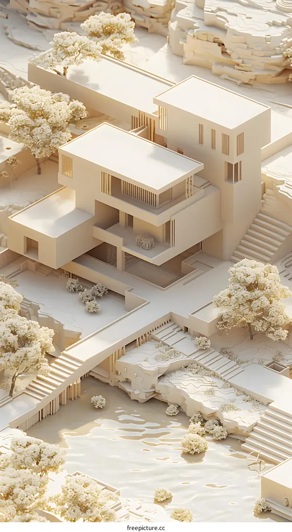 Minimalist 3D Illustration of a Modern House in a Desert Landscape