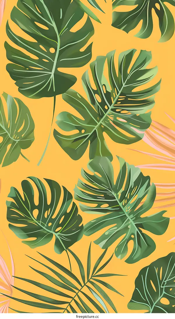Tropical Leaves Pattern Background Yellow
