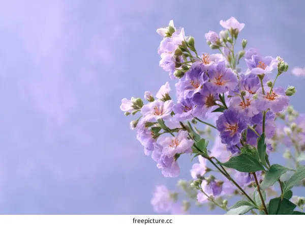 Delicate Purple Flowers against a Light Blue Sky