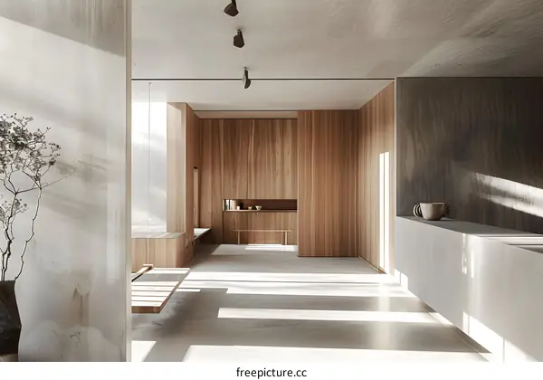 Minimalist Interior Design with Wooden Walls and Natural Light