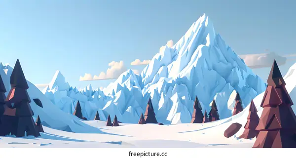 Low Poly Winter Mountain Scene