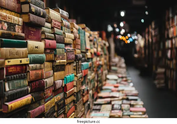 Stacked Books in a Bookstore