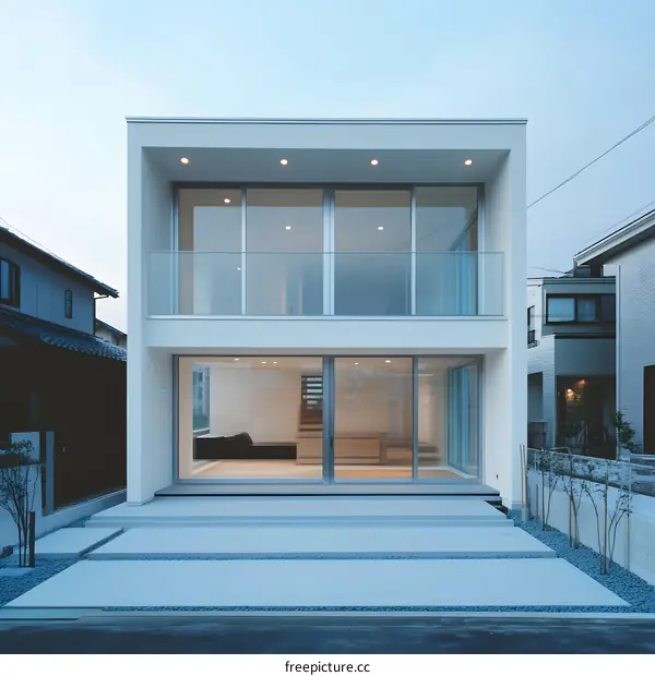 Modern White Two Story House with Large Windows