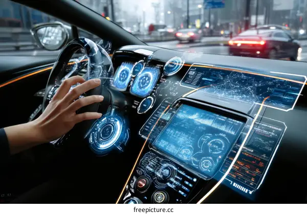 Future Car Interior with Interactive Dashboard