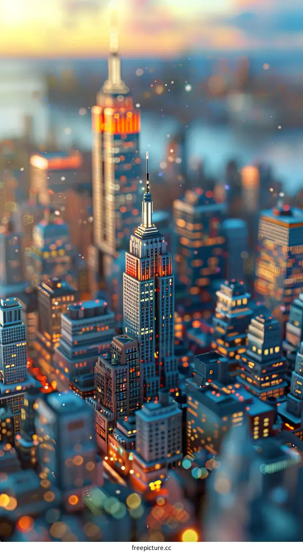 Pixelated Night City Skyline Illustrtion