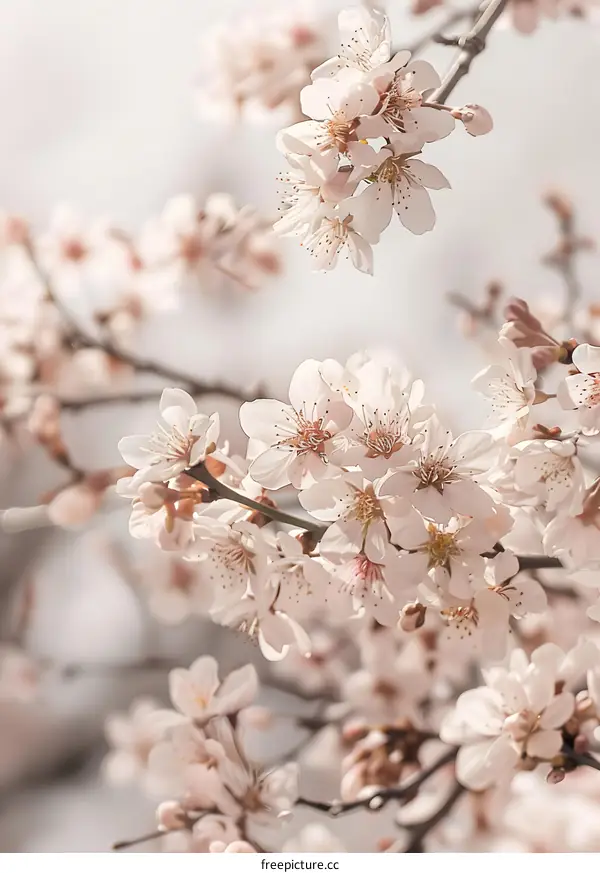 Delicate Pink Cherry Blossoms Blooming in Spring