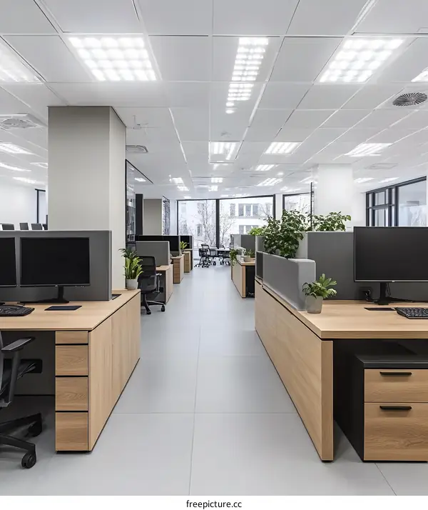 Modern Office Interior Design With Wood Desks