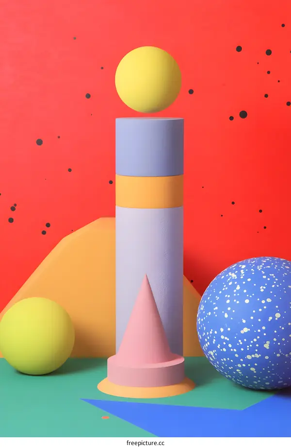 Abstract 3D Geometric Shapes Design With Yellow and Blue Spheres