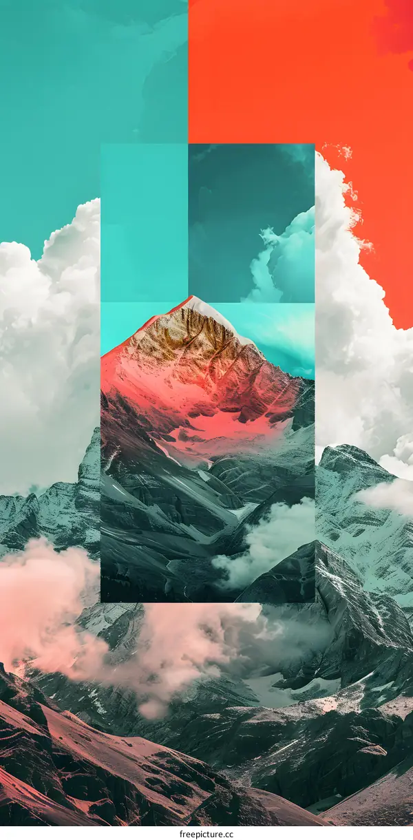 Collage of Mountain Range with Clouds and Sky