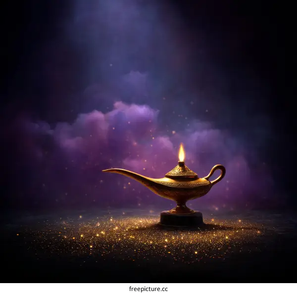 Magical Golden Wishing Lamp in Dark Fantasy Setting