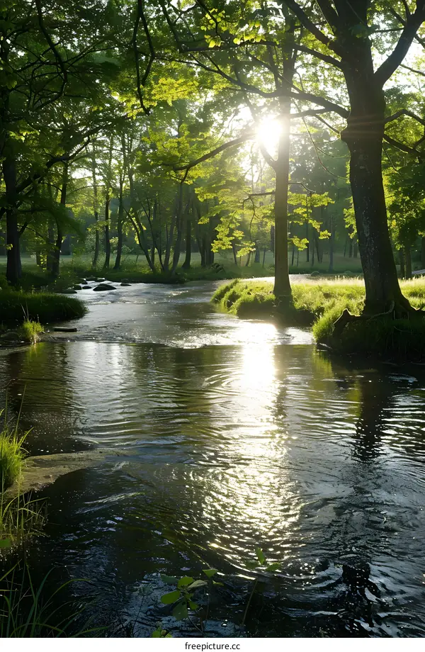 sunlight through the trees in the forest