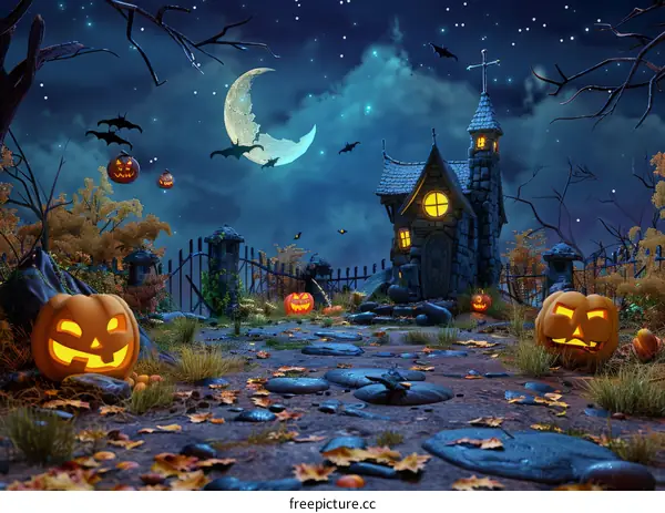 Mystical Halloween Graveyard at Night