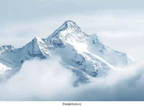 Snowy Mountain Peaks Emerging From Clouds