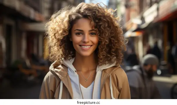 portrait of a young woman with curly hair smiling