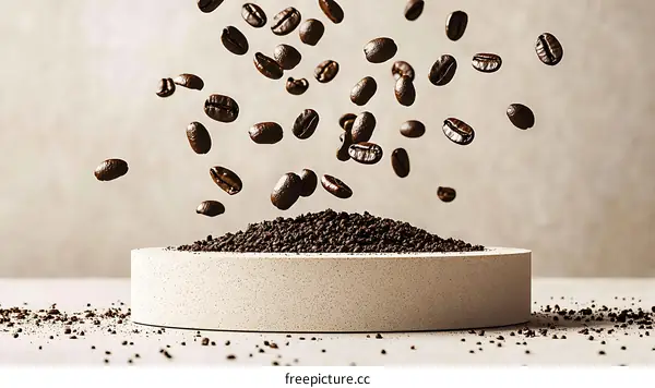 Coffee Beans Falling into a Circular Tray