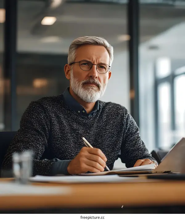 Businessman Writing Notes While Looking Away