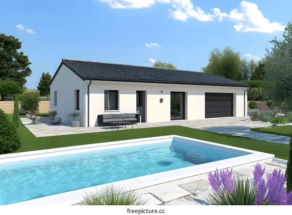 Modern White House with Pool and Garden