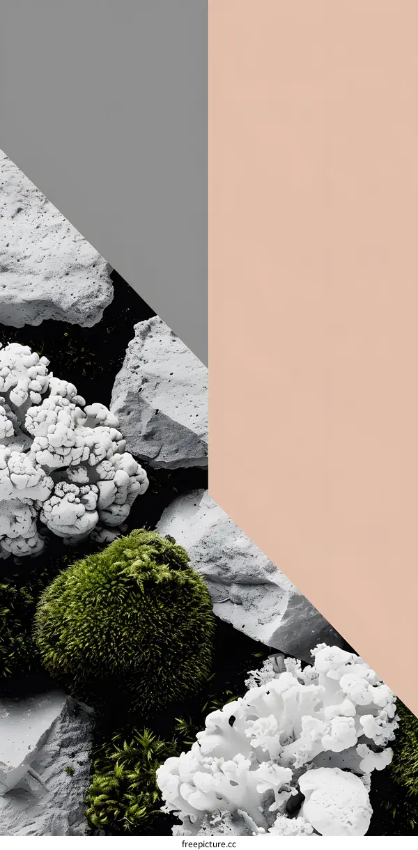 Abstract Minimalist  Photo of Green Moss and White Coral