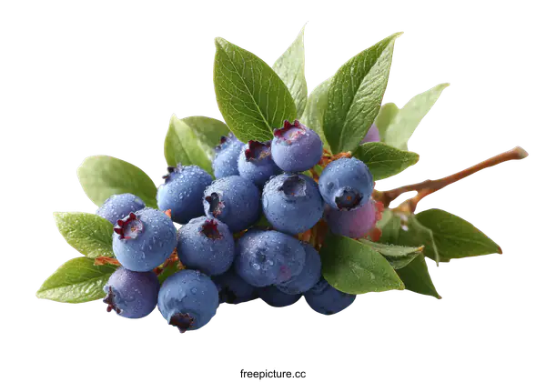[Transparent Background PNG]Close-up Fresh Blueberries with Dew Drops