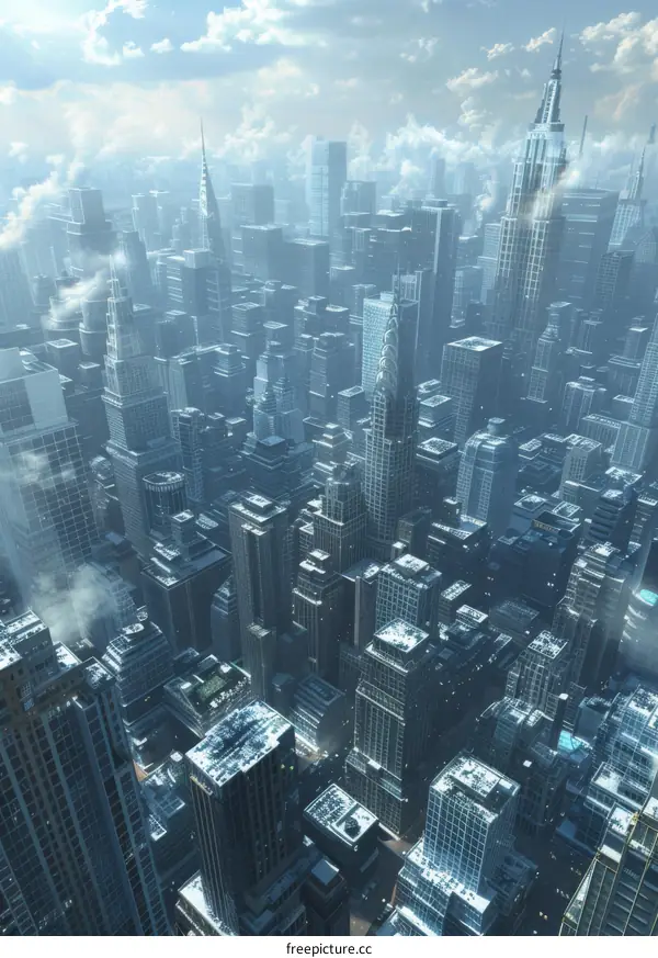 Snow-Covered Metropolis with Towering Skyscrapers