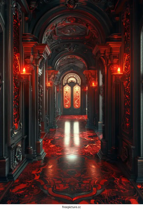 Gothic Hallway with Ornate Details