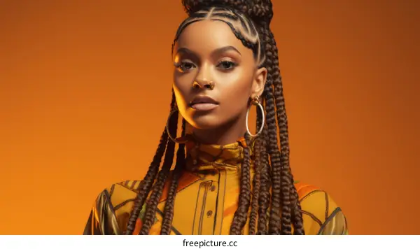 portrait of a young African-American woman with long box braids