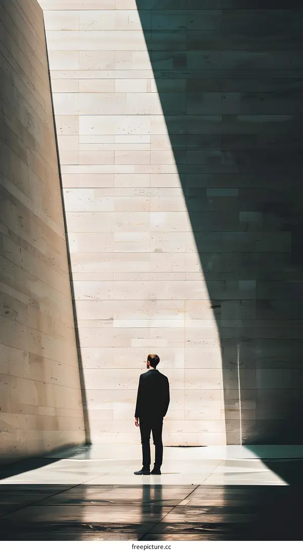 Man Standing in Modern Architecture with Sunlight