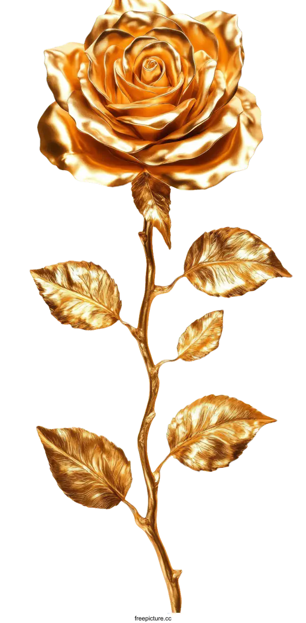 [Transparent Background PNG]Golden Rose Illustration with Elegant Design